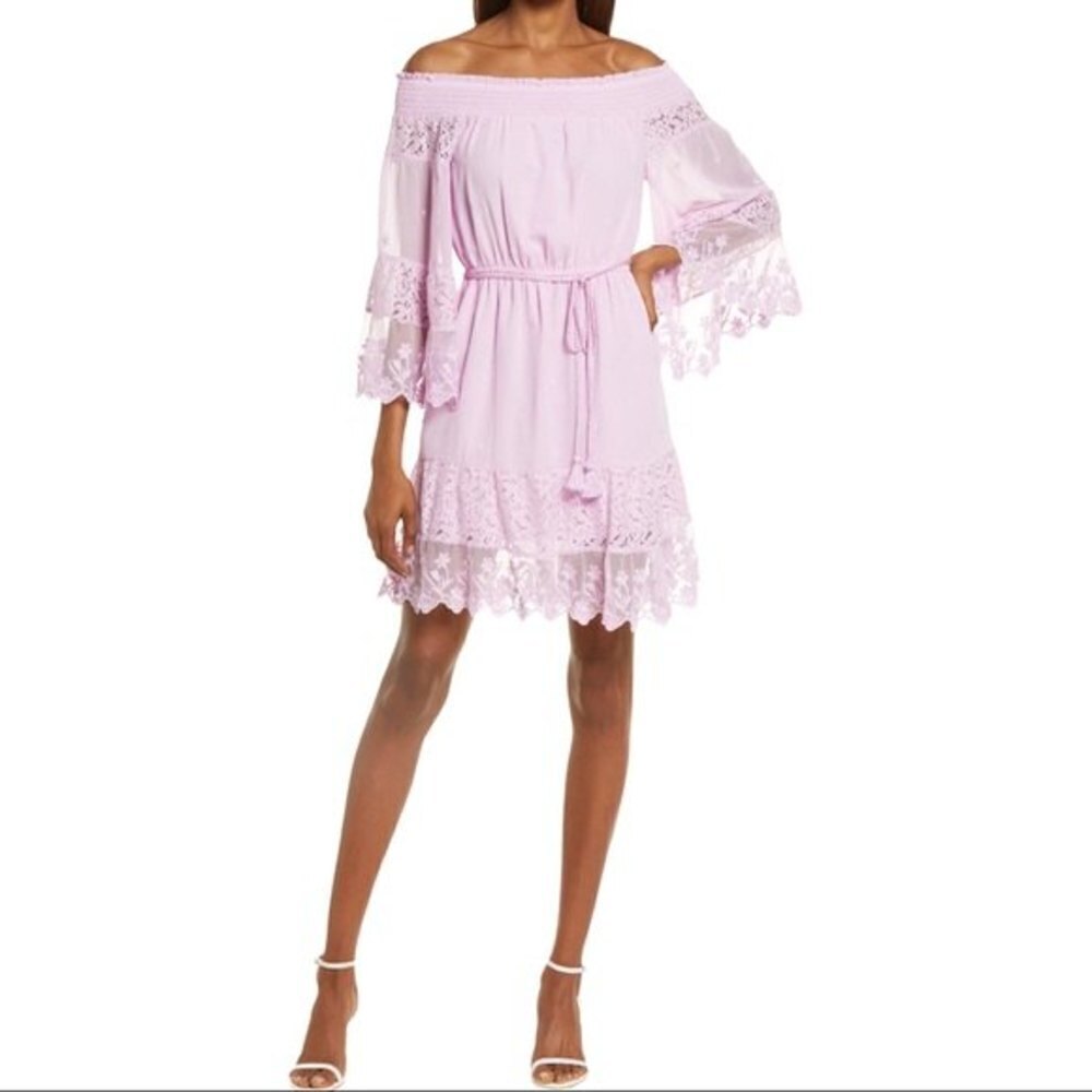 River Island Purple Lace Ruffle Mini Dress Medium